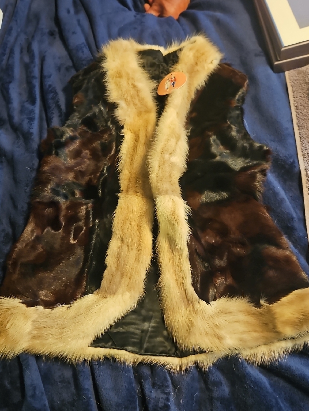 Brown Fur And Real Mynx Vest with Rabbit Fur Trim